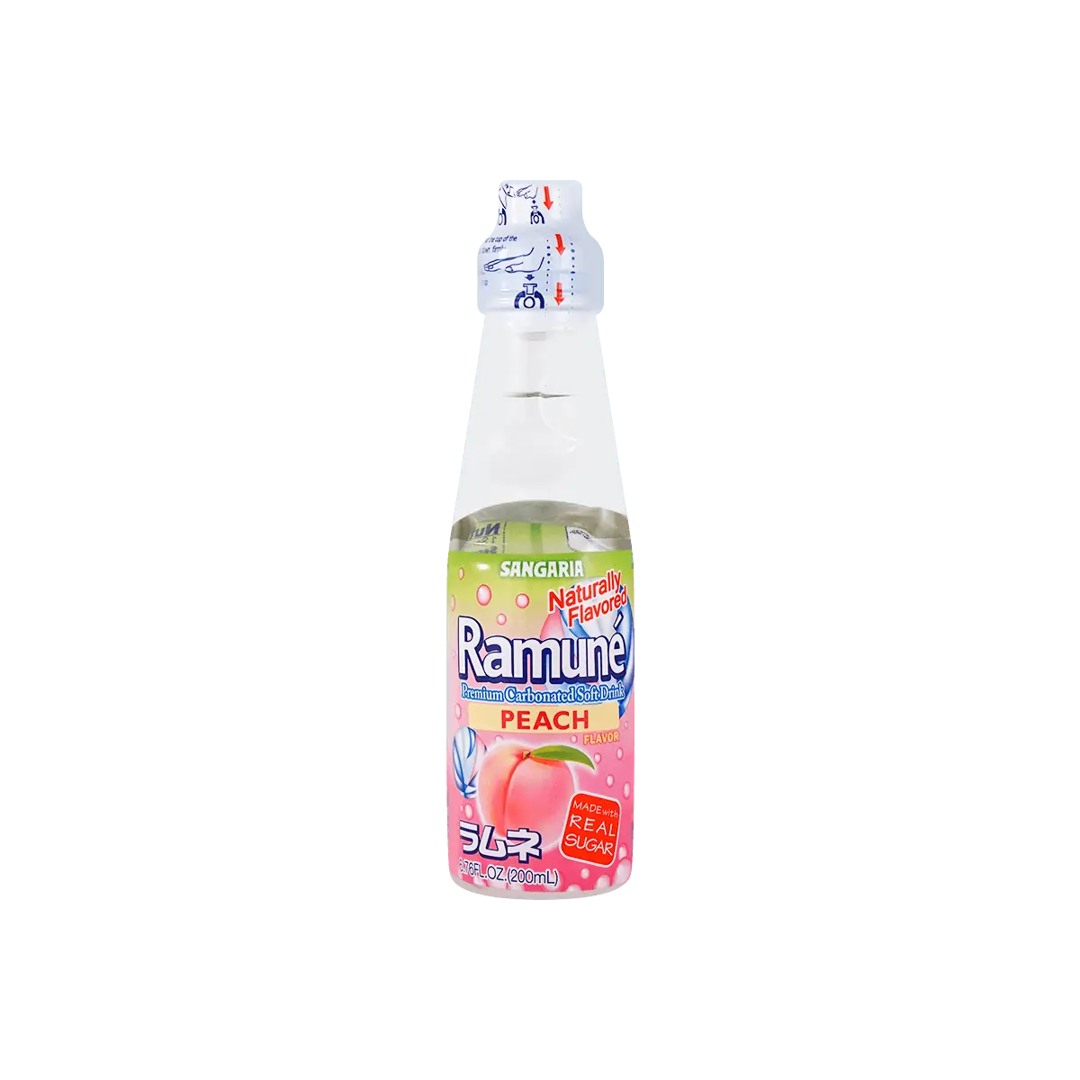 SANGARIA Japanese Ramune Peach Soda 200ml - Unique Marble Bottle Fun Drink