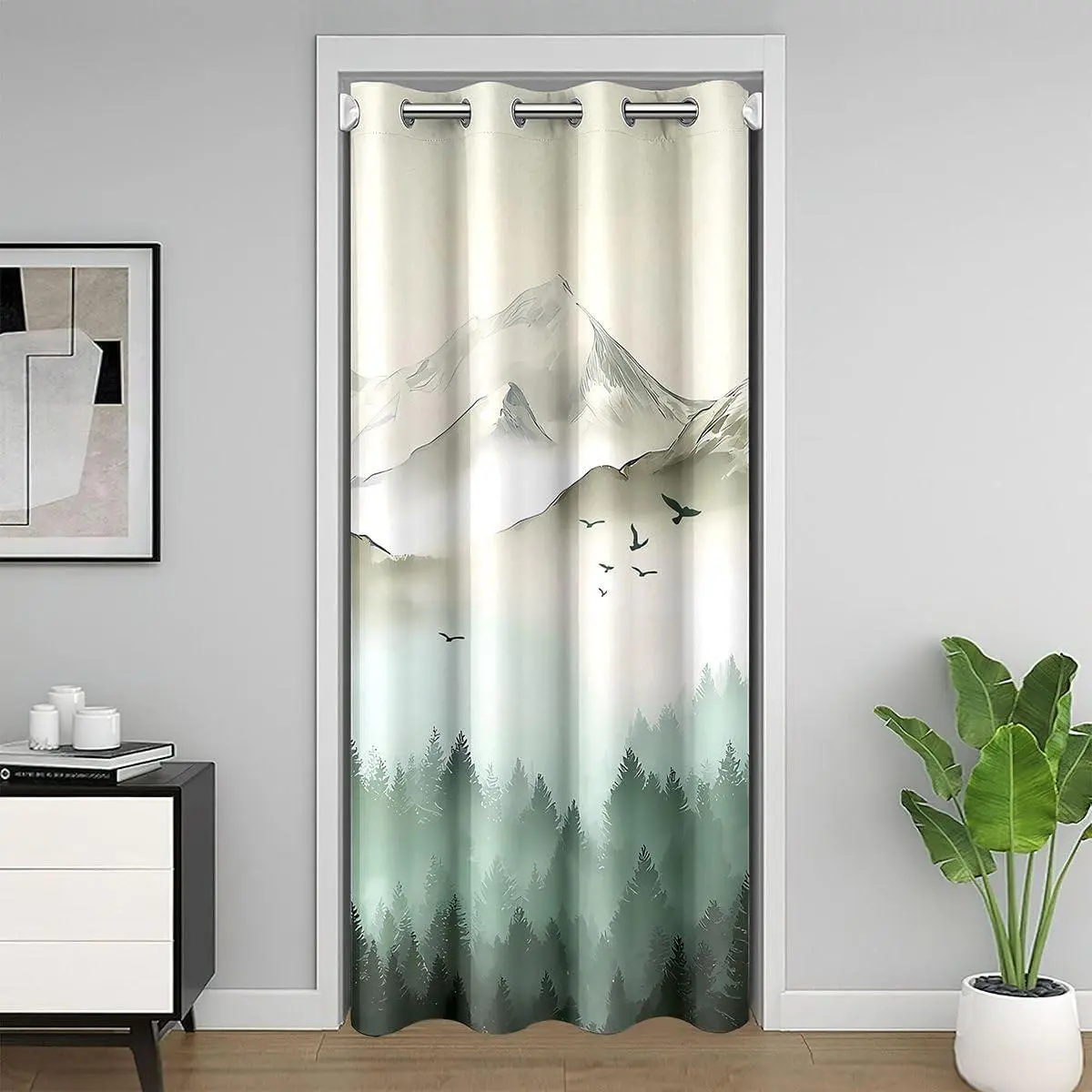 Mountain Door Curtain for Doorways,Rustic Jungle Trees Closet Curtains for Bedroom Closet Doors,Rustic Farmhouse Style Room Darkening Blackout Curtains