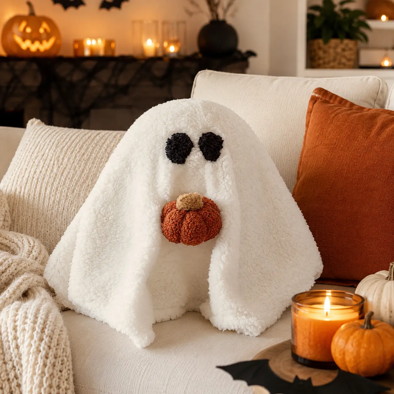 Ghost with Pumpkin Pillow, 11 Inch Ghost Plush Toy Halloween Decor, Cute Soft Halloween Party Decoration Pillow, Birthday, Thanksgiving, Christmas, for Boys and Girls