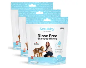 Scrubby Pet 15-Pk Rinse Free On-the-Go Shampoo Pet Mittens Fragrance-Free Bathing Solution for All Pets