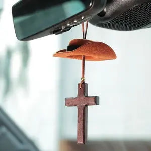 JOYTUTUS Faith gift Faith decoration Car Rearview Mirror Hanging Ornament Denim Style Cowboy Hat & Cross God Bless God's Child Valentine's Day Gift for Car Interior Decoration