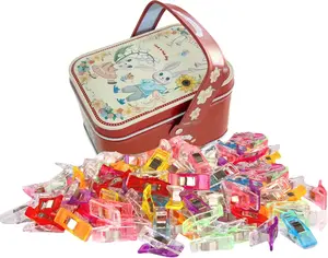 Sewing Clips with Tin Box, 100 Pcs Assorted Color Craft Clips for Fabric and Quilting, Binding Clips for Sewing Notions and DIY Patchwork