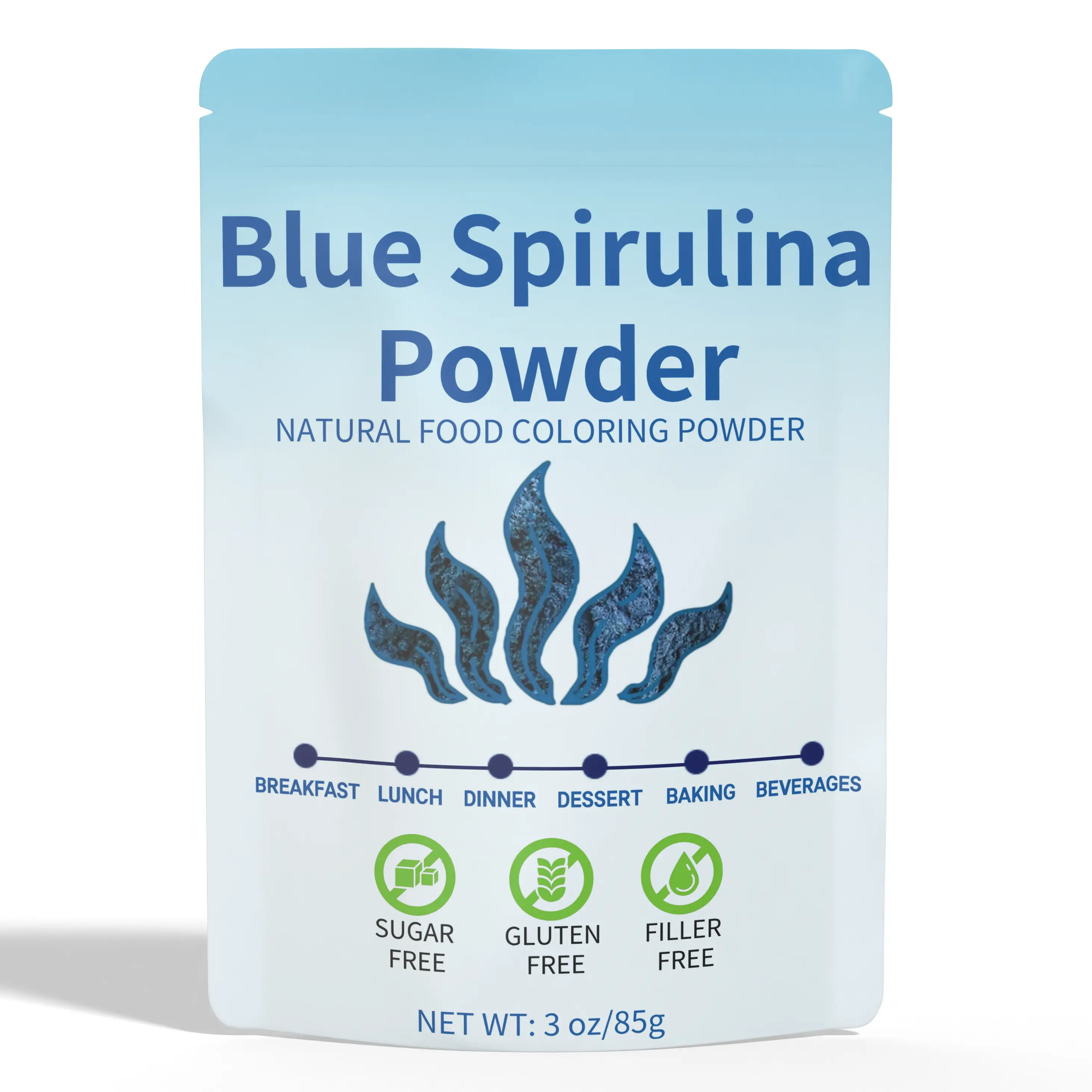 Blue Spirulina Powder - 3oz 100% Pure Natural Blue Food Coloring Powder, Ideal for Making Smoothies, Cake Decoration, Ice Cream, Yogurt, Pastries, Milk, Baking or Drinks - 85g