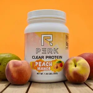 PERK Clear Whey Isolate Protein Powder | Peach Mango Flavor | 20g of Protein | 27 Servings | Sugar Free | Lactose Free | Juice-Like Protein post-workout recovery healthcare fitness Supplement Dietary
