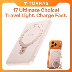 TORRAS EasyGo 0.45" Slim Magnetic Portable Charger Power Bank for iPhone, 5000mAh 22.5W Fast Charging Wireless Battery Pack Compatible with Magsafe, iPhone Air,Pro,Pro Max,17,16,15,14,13,12, Rose Gold