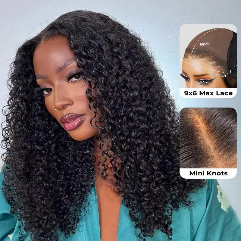 [Live Flashsale] ISEE M-Cap Wear Go Kinky Curly 9x6 Pre Bleached HD Lace Human Hair Wig - Medium Size Cap with C-Shape Protection Ear Design Gift for Girlfriend/Wife/Family Vacation Hair #SummerWins #DealsForYouDays