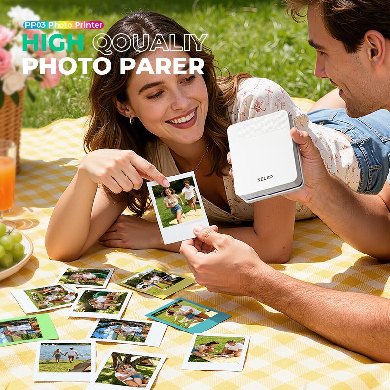 Nelko Pocket PP03 Instant Smartphone Inkjet Photo Printer With 100 Photo Papers, Portable Mini Color Wireless Mobile Printer, Bluetooth Compatible with iOS & Android Devices, Fun Editing App, Ideal Valentine's Day Gift