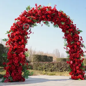 Foam Base Backing Artificial Red Flower Arch Wedding Backdrop 8.53*8.53ft with Stand for Party Decor