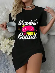 Slumber Party Squad Sleepover Pajama Spa Birthday Girl Woma Casual Dress