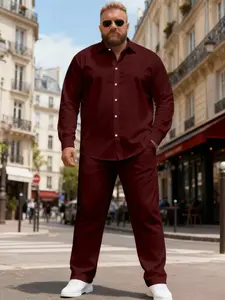 Men's Solid Long Sleeve T Shirts & Drawstring Waist Pants Sportswear Set, Regular Fit Casual Long Sleeve Top & Pocket Trousers, Men's Spring & Fall Sportswear