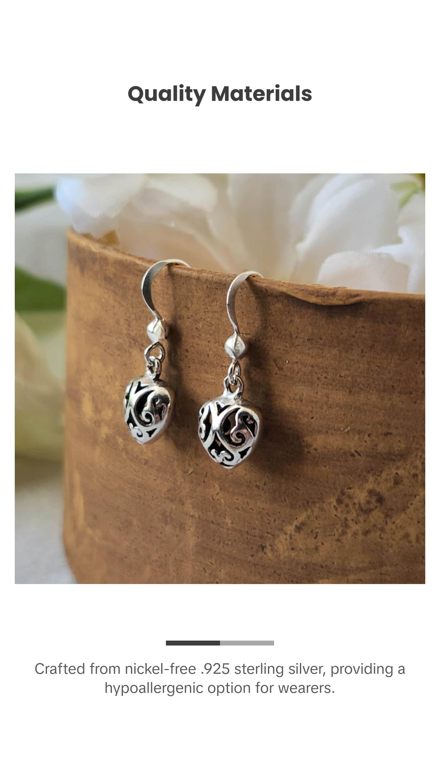 Whimsy Gothic Sterling Silver Filigree Heart Earrings | Cottagecore Jewelry Victorian Dangles