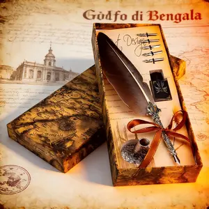 Quill Pen, English Calligraphy Quill Dip Pen Writing Ink Set with 5 Nibs Stationery Gift Box for Friend Teachers Classmates(Blcak)