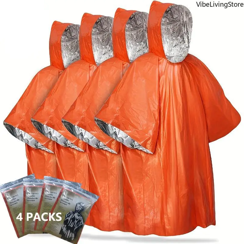 Unisex Rain Poncho & Thermal Emergency Blanket Set - Hooded, Tear-Resistant PE, Outdoor Waterproof Full Body Cover for Rainy Day Camping, All Seasons Use, Rainproof, Christmas, Engagement, Thermal Blanket