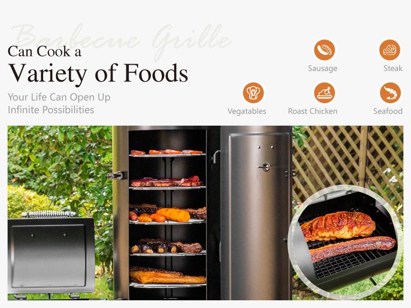 Heavy Duty Smoker, X-Large Charcoal Grill with Offset Smoker, 942 sq.in. Cooking Area, For Outdoor Camping Family & Friends Gathering Barbecue