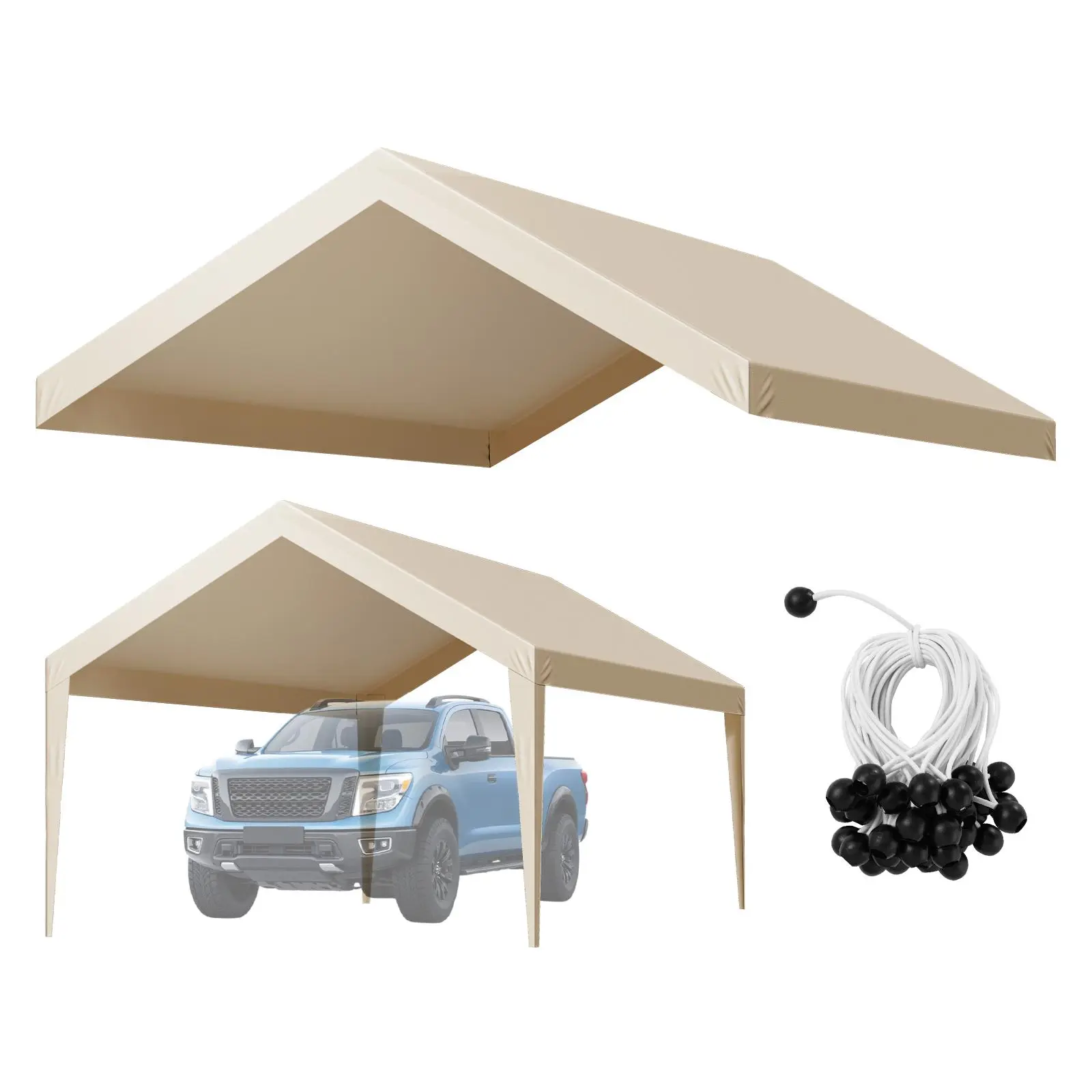 VEVOR 12x20 ft Heavy-Duty 210g PE Woven Flexible Tarpaulin Carport Replacement Canopy Cover, Waterproof UV-Resistant Portable Outdoor Shelter Tarp for Farms, Construction Sites, Beige (Frame Not Included)
