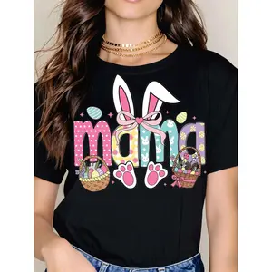 Easter Bunny Mama T-Shirt White Easter Bunny Ears Basket And Paw Prints Mom Design For Spring Celebration