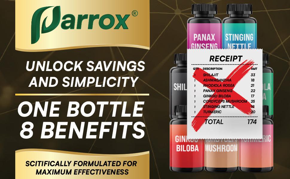 PARROX Shilajit Supplement - All-in-One Multivitamin Energy Booster with Ashwagandha & 7+ Extra Strength Ingredients - 60 Capsules - MADE IN USA