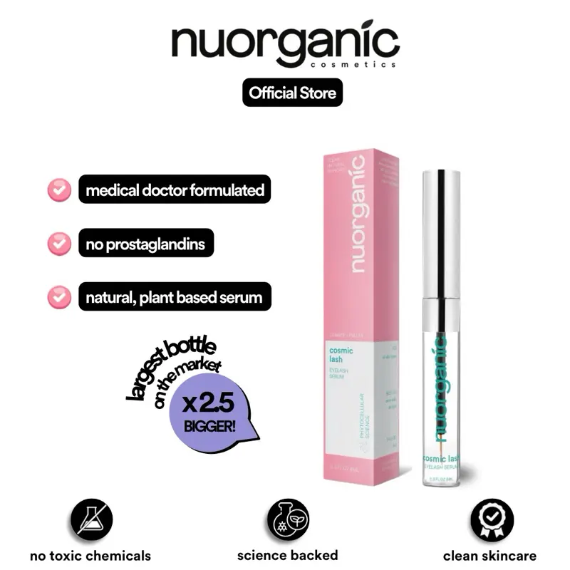 nuorganic Eyelash Growth Serum (8ML) - Developed by Anti-Aging Scientists, Clean, Prostaglandin-Free Formula for Thicker, Longer Lashes, Daily, Repair, Hydrating, Soothing, Suitable for All Skin Types, Eye Treatment Skincare