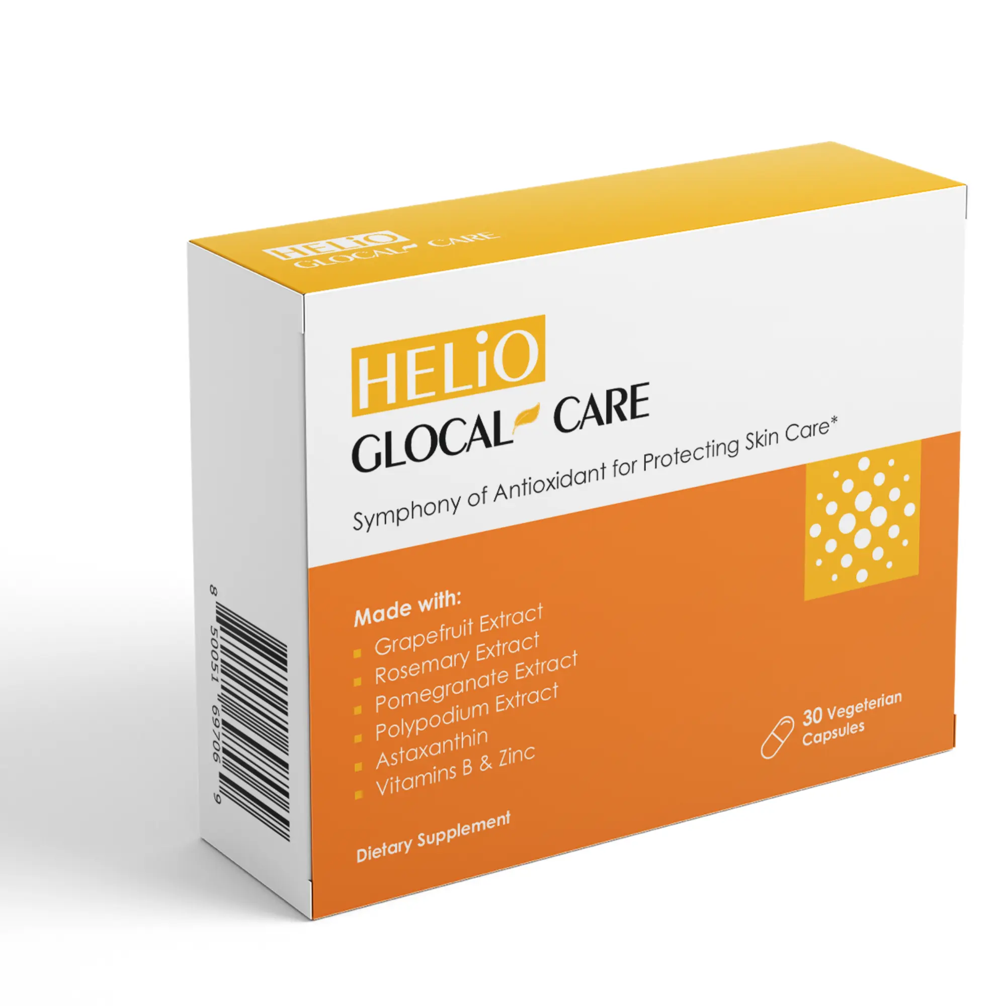 GlocalCare Helio Natural Ingredients Skin Care Capsules – Sun Damage Repair, Skin Rejuvenation Dietary Supplement with Polypodium Leucotomos, Astaxanthin Antioxidant Supplement | 30 Capsules