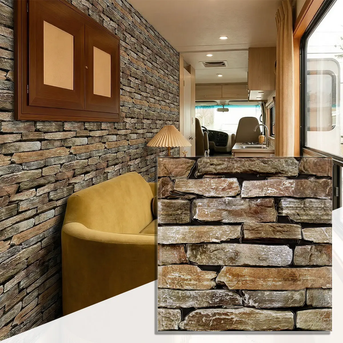 Commomy 10Pcs 3D PVC Faux Stone Foam Peel and Stick Panels for Walls - Waterproof Interior Decor Panels, 11.8"x11.8" for Fireplace, Kitchen, Wall Panels For Interior Wall Decor