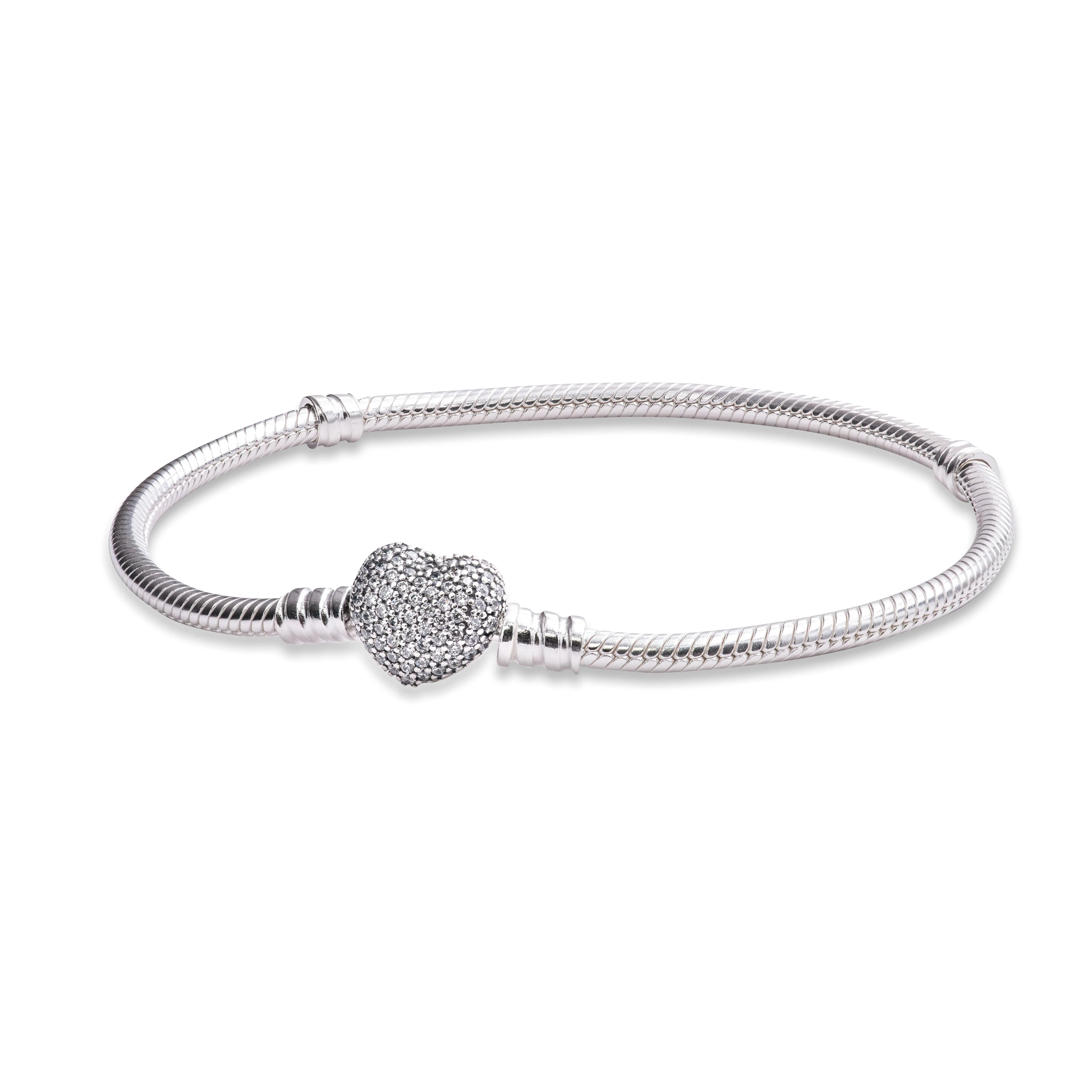 Pandora Moments Sparkling Heart Clasp Snake Chain Bracelet 590727CZ-21