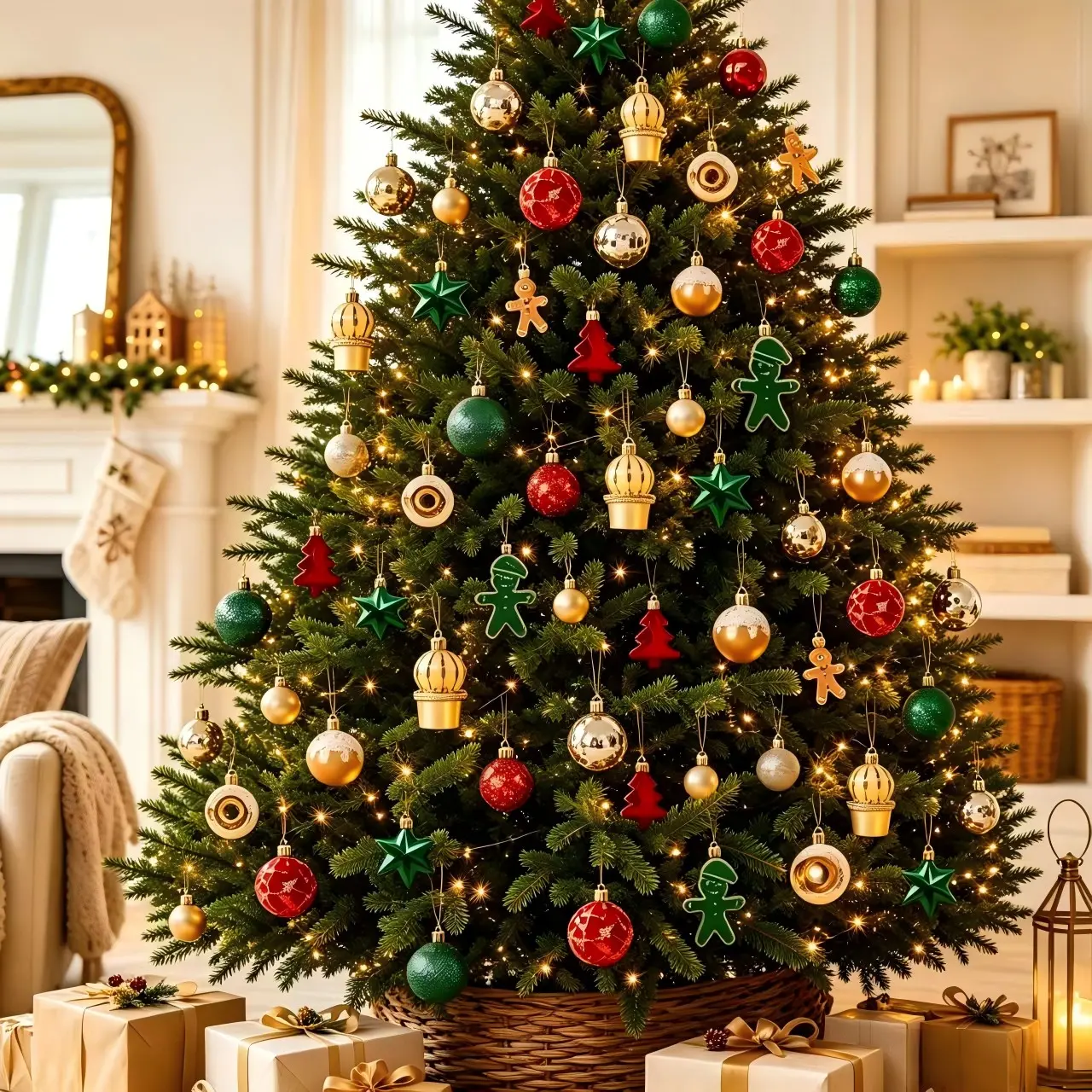 42 High-Value Anti-Drop Gingerbread Man Painted Plastic Christmas Balls Set, Decorative Ornaments, Perfect for Tree Hanging, Window Display, Desktop Decor