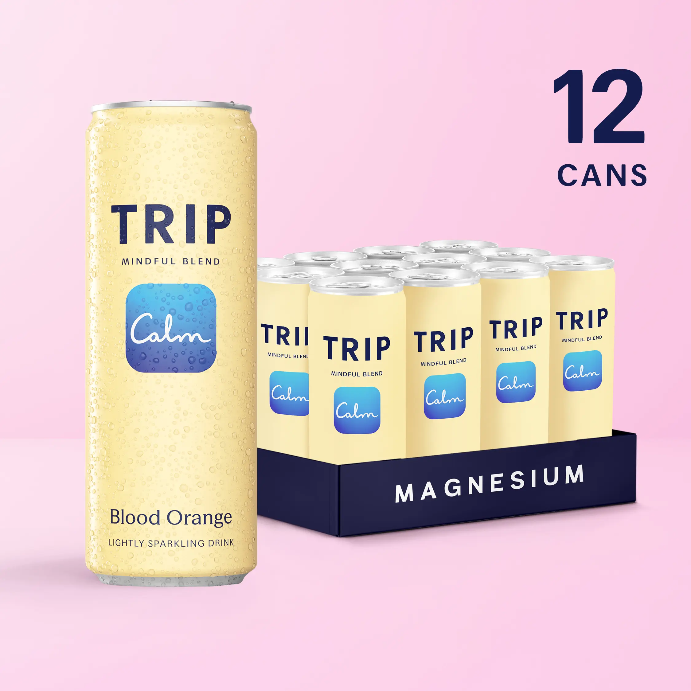 TRIP Blood Orange Sparkling Magnesium Drink — 120mg Magnesium, Ashwagandha, Lion's Mane, L-Theanine, Non-Alcoholic, Low Calorie, Vegan (12-Pack, 12oz)