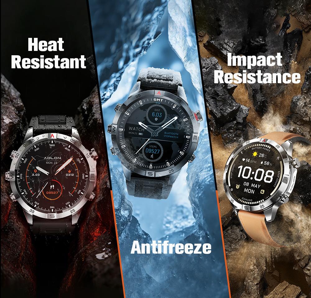 Aolon GT6 Pro Spring rugged outdoor smartwatch with 1.51" AMOLED display, LED flashlight & precision compass. Bluetooth calling, heart rate & fitness tracking, 5-button control, 500mAh battery up to 60 days, 1ATM & IP68 water-resistant. Aolon GT6 Pro Spring rugged outdoor smartwatch with 1.51" AMOLED display, LED flashlight & precision compass. Bluetooth calling, heart rate & fitness tracking, 5-button control, 500mAh battery up to 60 days, 1ATM & IP68 water-resistant.