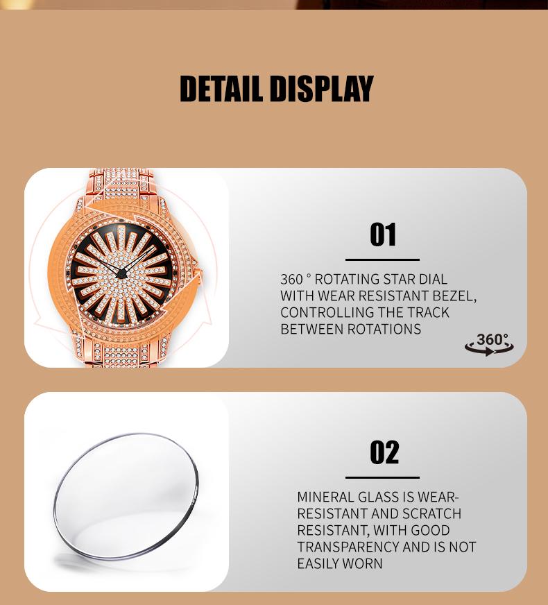 Men's Diamond - Encrusted Gold Watch, Business Quartz Chronograph with RotatingDiamond Dial, Sparkling Effect, WaterResistant, Party Daily Wear Birthday Gift (With Box)