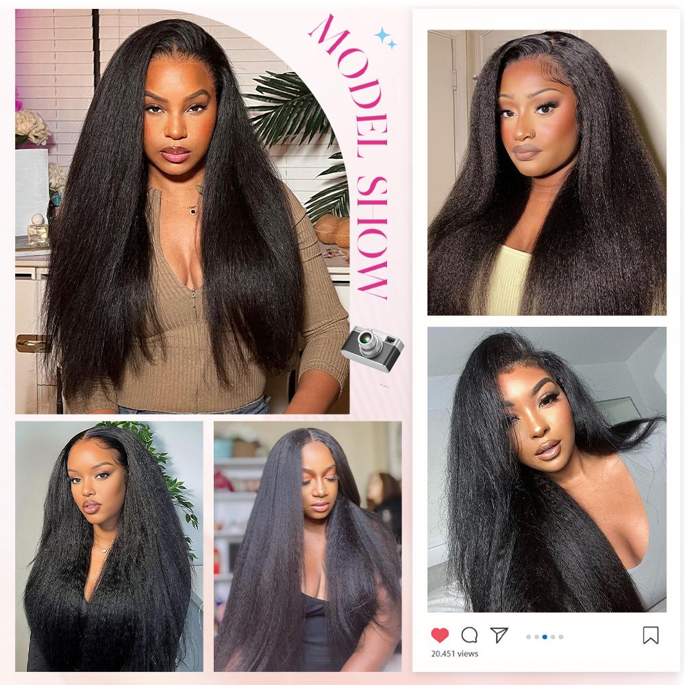 AuvzyHair 24inch V Part Wig Body Wave Glueless Clip In Extensions Thin Part Long Wavy Black Half Wig for Women Synthetic Hair No Leave Out V Part Wigs Beginner Friendly for Summervibes