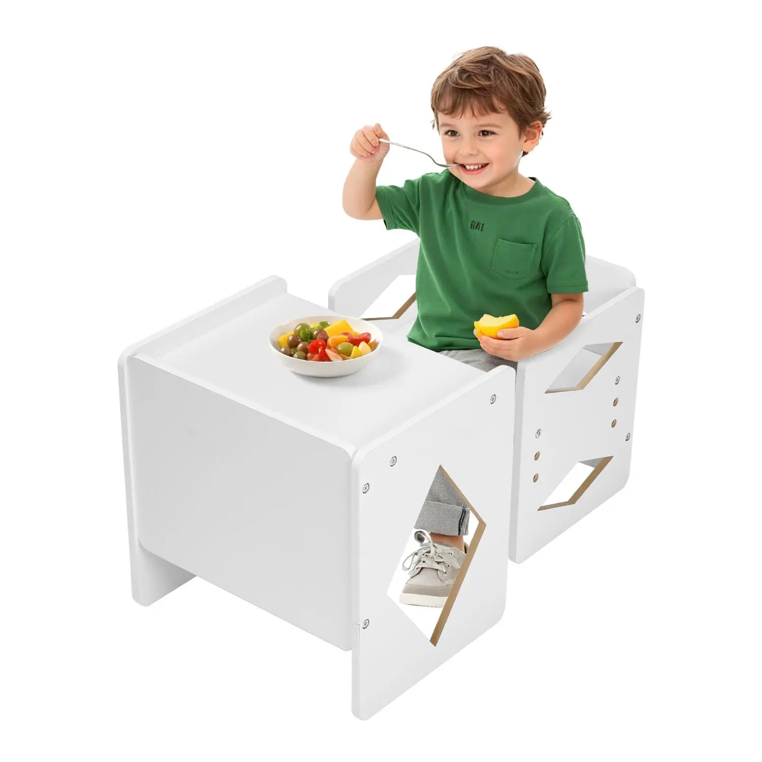 【Summerfinds】VEVOR Montessori Weaning Table and Chair Set Wooden Toddler Table and Chair Set for Aged 1-5Adjustable Height Kids Montessori Chair and Activity TableIdeal for ReadingEatingPlaying - White