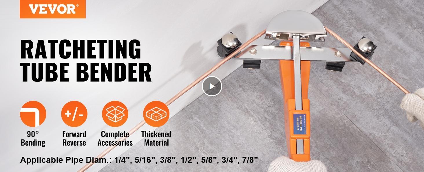 VEVOR Pipe Tube Bender,  1/4"-7/8" O.D. Ratcheting Tubing Bender, 90° Forward/Reverse Pipes Bending Tools with 7 Dies and Pipe Cutter for HVAC Air Conditioning Refrigerator Repair