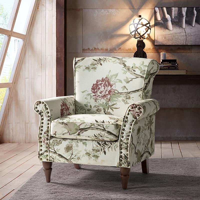 Hulala Artemisa Modern Floral Pattern Upholstered Armchair, Charming accent armchair, Classic rolled arms and seatback, Delicate nailhead trim, Solid wood legs and sturdy wooden frame, Textured polyester upholstery and pocket spring, Contemporary