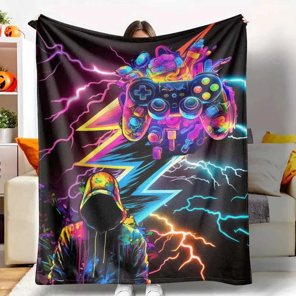 Gaming Zone Flannel Throw Blanket - Neon Controller Print, Ultra-Soft, Lightweight, Warm, Breathable Blanket, Perfect for Gamers’ Room, Cozy Living Room, Holiday Gift, Flannel Throw Blankets