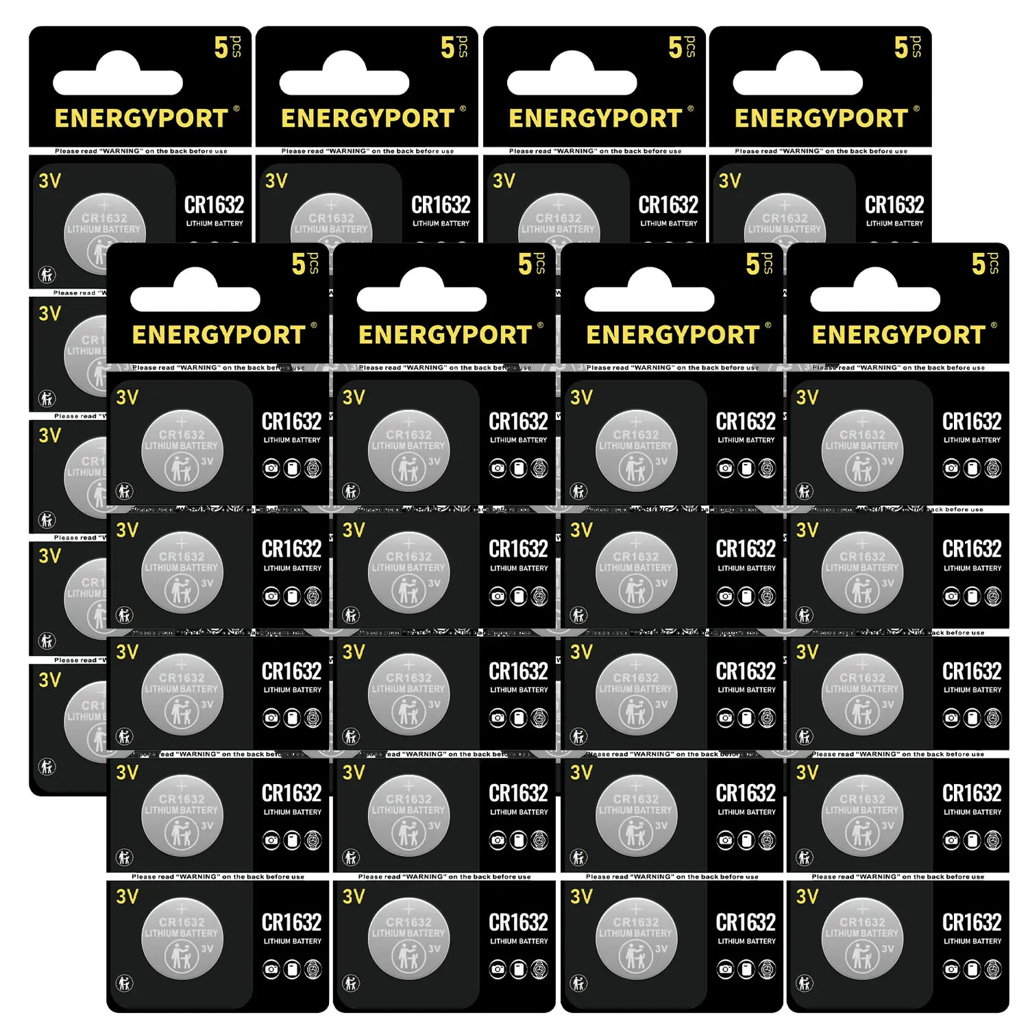 ENERGYPORT 40-Count CR1632 Type 3V Voltage High Capacity Lithium Button Batteries for Watches/Key Fobs, Long-Lasting Electronic Batteries