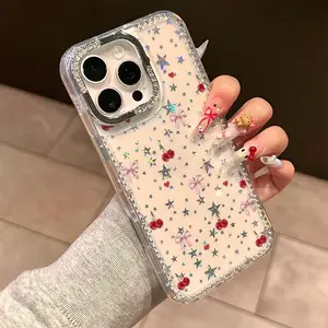 Mini Cherry Shining Phone Case With Soft Border and Hard Back for iPhone 17 16 15 14 13 12 Pro Max Plus