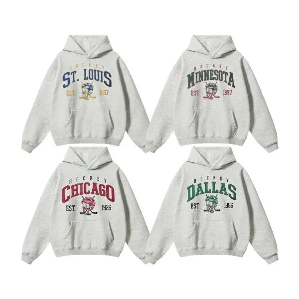 All Teams Hockey Unisex Crewneck Sport Grey Hoodie, Sport Classic Cotton, Sport Grey Color Menswear Tops