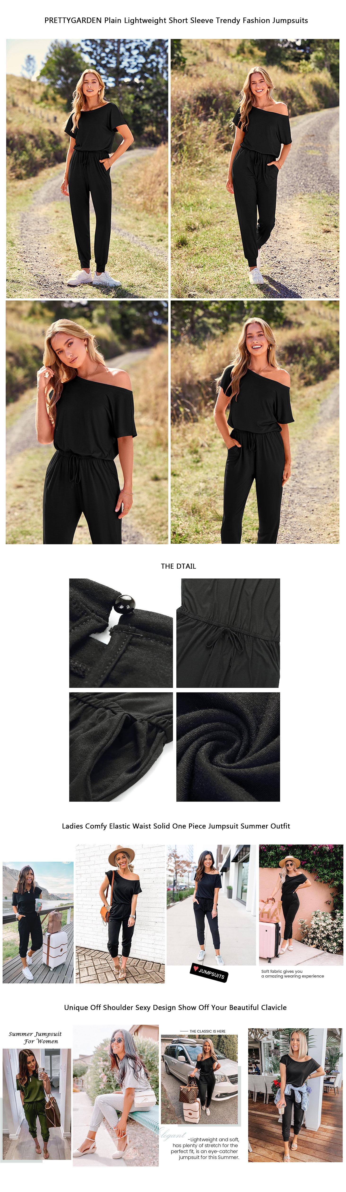 PRETTYGARDEN Women's Jumpsuit Plus Size S-XXXL Off-Shoulder Elastic Waist Stretchy Loose Minimalist Comfy Clothes Casual Outdoor Lightweight Romper - Fabric - Womenswear Pants Style romper#Summervibes
