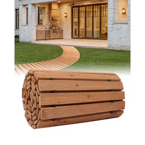 VEVOR Wooden Garden Pathway,  , 8 ft x 17 in, Non-Slip Curved Garden Walkway, Roll Out Cedar Outdoor Walkway Path with Wire Rope Connection, Decorative Lawn Paver for Backyard Boardwalk Wedding Party
