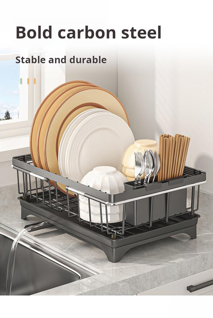 Expandable Kitchen Sink Drying Rack with Auto Drain – Adjustable Dish Rack for Countertop, Space Saving Utensil & Plate Organizer, Multi-Purpose Drying Rack for Dishes, Fruits & Kitchenware
