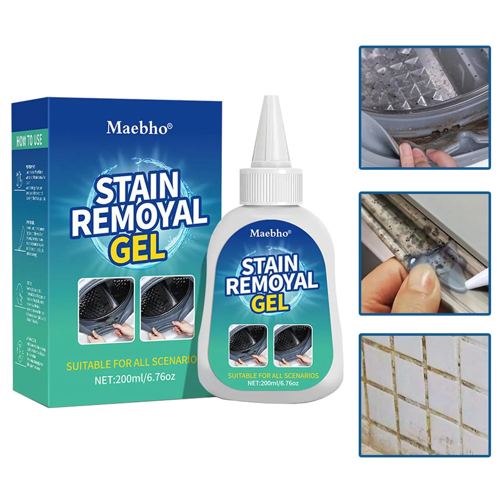 200ml Mold & Mildew Stain Remover Gel for Household Items, Thick Non-Drip Formula, Effective for Washing Machines, Tile Grout, Refrigerators