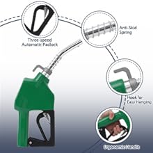 GARVEE Automatic Fuel Nozzle with 1" NPT Inlet, 360° Swivel, 15/16" Spout, 11 GPM Max Flow Rate, Auto Shut Off, Durable Aluminum & PVC Gas Pump Handle for Efficient Fuel Dispensing.