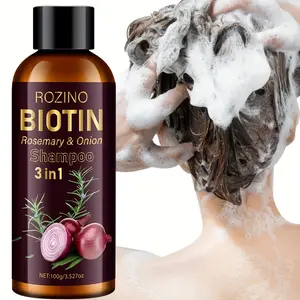 ROZINO Biotin Rosemary & Onion 3-in-1 Shampoo 100g with Amber Essential Oil Bottle Flat Cap for Repairing Hair Care