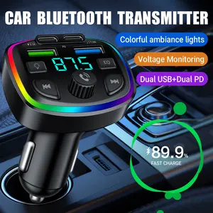 Bluetooth 5.3 FM Transmitter for Car, [2026 Upgraded] Wireless Car Bluetooth Adapter with LED Backlit Ambient Light, PD 30W & QC 3.0 Fast Charging Car Charger, Hands-free Calling, Bass Boost, No Static