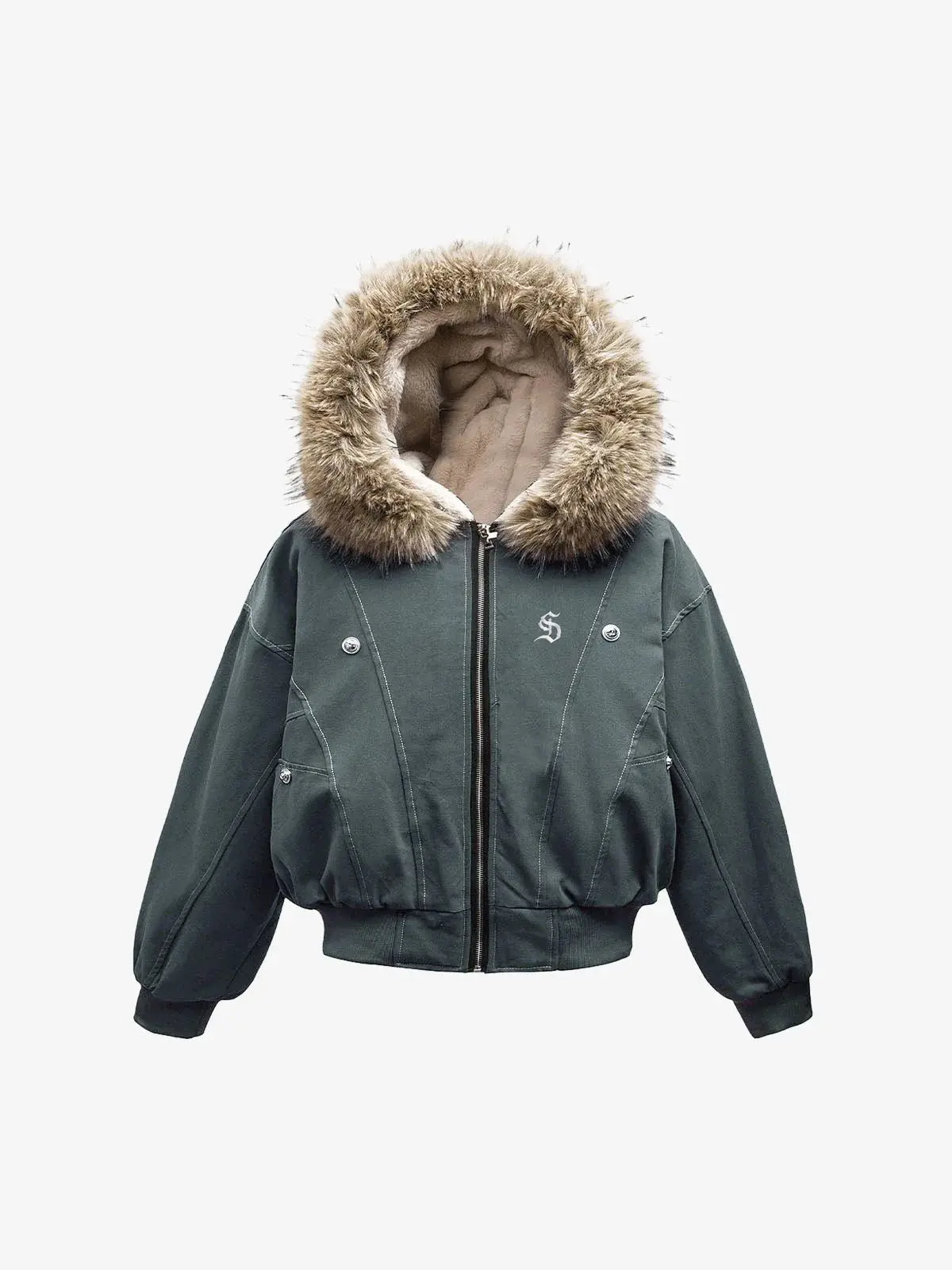 Thesupermade Faux Fur Lined Hooded Bomber Jacket | Nylon Zip Up Winter Streetwear Jacket Men - 2560