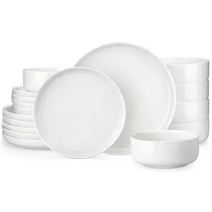 MALACASA Gourmet Porcelain Dinnerware Sets,Modern Dish Set for 6,Premium Serving Plates and Bowls Sets for Dessert, Salad,Soup,Pasta,Series LUNA