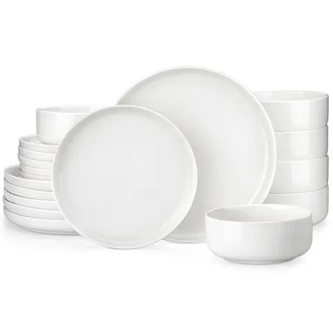 MALACASA LUNA Series Premium Porcelain Tableware Set - 18/24-Piece Modern Multi-Piece Dinnerware Sets for 6, High-Temp Firing, Microwave Safe, with Gourmet Dessert Plates, Salad Plates, Bowls for Family Gatherings