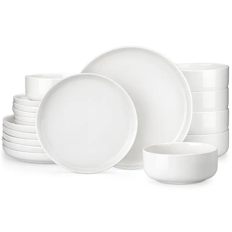 MALACASA LUNA Series Premium Porcelain Tableware Set - 18/24-Piece Modern Multi-Piece Dinnerware Sets for 6, High-Temp Firing, Microwave Safe, with Gourmet Dessert Plates, Salad Plates, Bowls for Family Gatherings