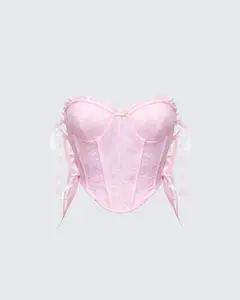 Cinday Pink Sequin Side Tie Corset