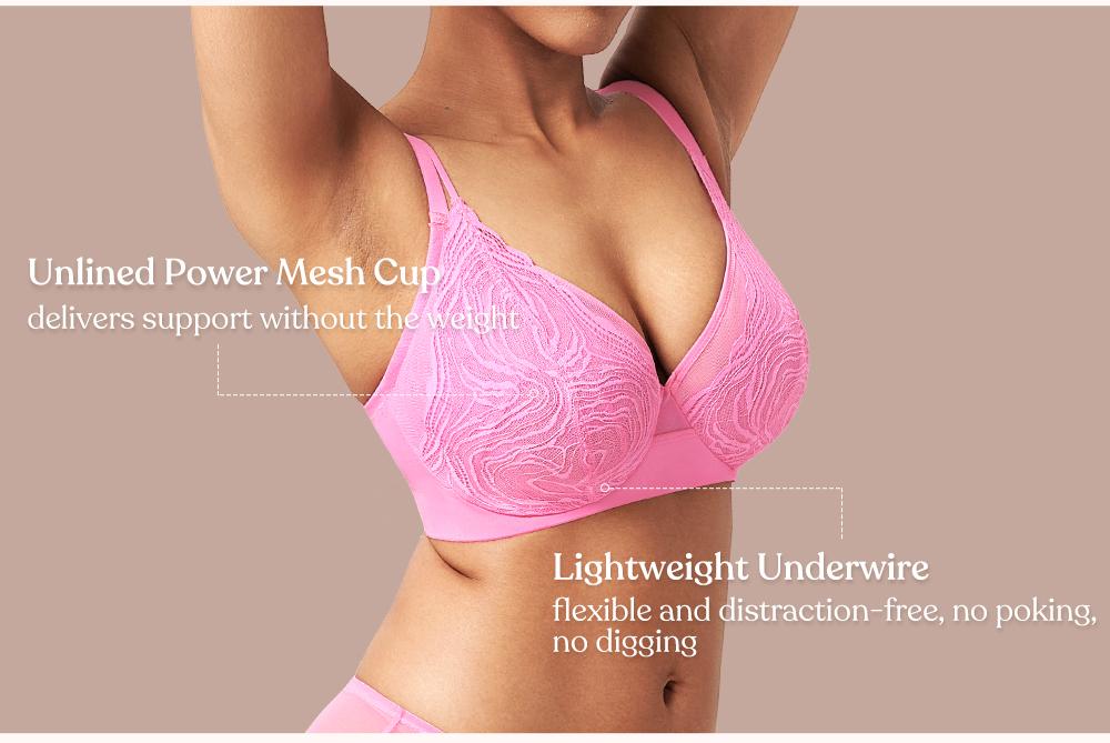 HSIA Serenata Floral Linear Plus Size Lace Sheer Mesh Full Coverage Adjustable Straps Unlined Underwire Bra SpringStatements